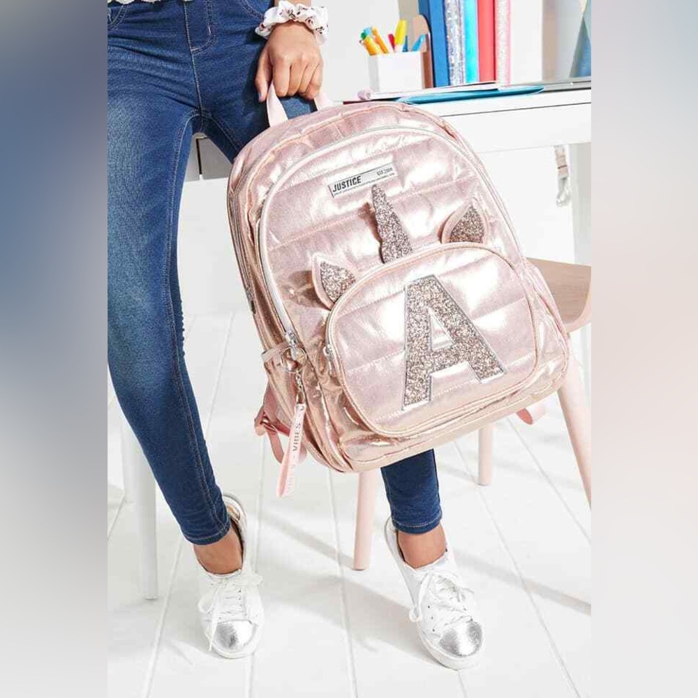 NEW without tag Justice Blush Pink Glitter Letter A Unicorn Backpack
